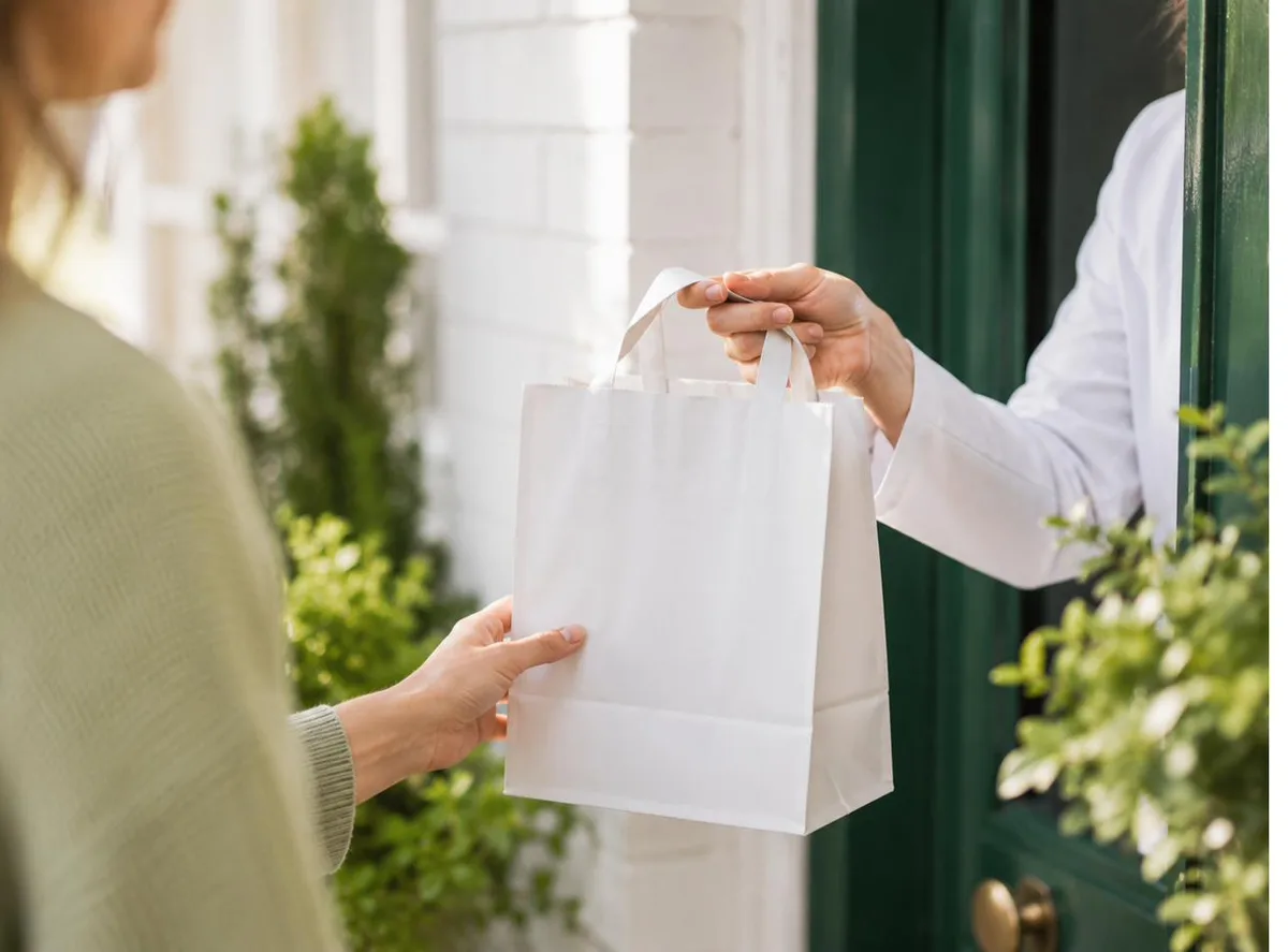 Free pharmacy home delivery handed over at a front door in the Tri-Cities